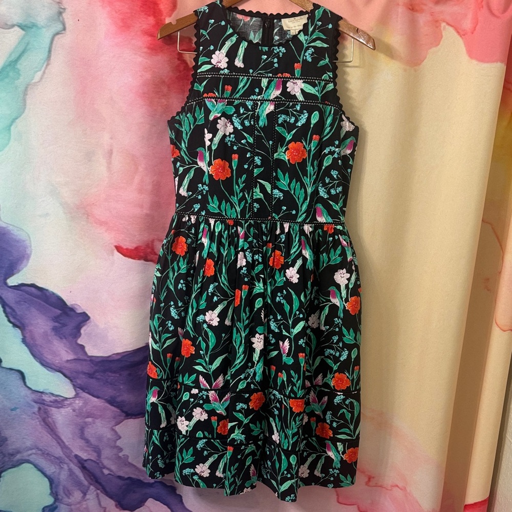 Kate Spade Jardin Dress Bird Print Floral Print A-Line Dress